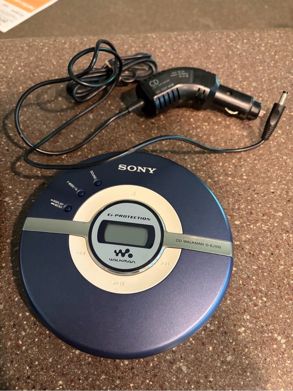 Sony Blue and Silver Portable CD Walkman with Car Adapter